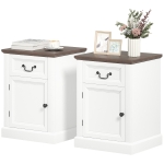 HOMCOM Side Table Set of 2, End Tables with Drawer and Cabinet, Nightstands for Small Spaces, Living Room, White