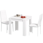 HOMCOM Dining Table Set for 2, Square Kitchen Table and Chairs, Dining Room Table and PU Leather Upholstered Chairs, White