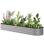 Outsunny 7.9 x 2 x 1ft Galvanized Raised Garden Bed Kit, Metal Planter Box with Safety Edging, Silver
