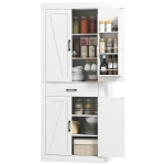 HOMCOM 72" Kitchen Pantry Cabinet, Farmhouse Kitchen Storage Cabinet with 4 Barn Doors, 6 Door Shelves, Drawer, White