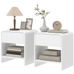 HOMCOM Nightstand Set of 2, Modern Bedside Table with Rounded Corners, Nightstand with Drawer and Open Shelf, Distressed White