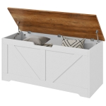 HOMCOM 39.4 Inches Storage Chest, Storage Trunk with 2 Safety Hinges for Living Room, Brown and White Wood Grain