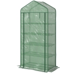 Outsunny 5 Tier Mini Greenhouse, Small Portable Greenhouse with PE Cover, Roll-Up Zippered Door, 76" x 35.4" x 19.3", Green