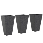 Outsunny 28" Tall Planters, Set of 3 Plastic Flower Pots with Marble Finish and Drainage Holes, Stackable Taper Planters, Black