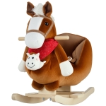 Qaba Kids Ride-On Rocking Horse Toy, Rocker with Lullaby Song, Hand Puppets & Soft Plush Fabric for Children 18-36 Months, Brown