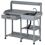 Outsunny Potting Bench Table Garden Work Bench Workstation with Drawer, Removable Sink and Hooks, 45.3" x 17.7" x 48.4", Grey