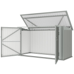 Outsunny 7.6 x 3.4ft Outdoor Storage Shed, 3 Garbage Bin Shed Organizer with Lockable Double Doors, Openable Lid, Silver Grey