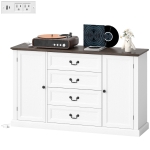 HOMCOM Farmhouse Sideboard with Charging Station, 58" Buffet Cabinet, Kitchen Storage Cabinet with 4 Drawers, 2 Doors, White