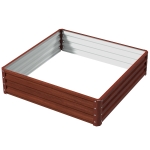 Outsunny 4' x 4' x 1' Raised Garden Bed Galvanized Steel Planter Box for Vegetables, Flowers, Herbs, Dark Brown Wood Effect