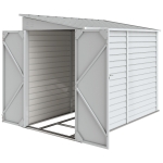 Outsunny 4.6' x 9' Steel Outdoor Storage Shed, Lean to Shed, Metal Tool House with Foundation Kit, Lockable Doors, Gloves and 2 Air Vents for Backyard, Patio, Lawn, White