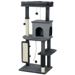 PawHut 52 Inch Cat Tree with Scratching Posts, Cat Bed, Condo, Grooming Brush, Jumping Platforms, Toy Balls, Anti-tip Kit