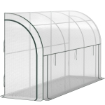Outsunny Walk-in Lean-to Greenhouse, Outdoor Gardening Green House with Zipper Roll-up Doors and Window, 10' x 3' x 5', White