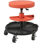HOMCOM Rolling Garage Stool, 300 LBS Capacity Mechanic Stool with 2.5" Wheels, Tool Trays Storage, Adjustable Height, Orange