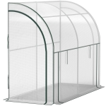 Outsunny Walk-in Lean-to Greenhouse, Outdoor Gardening Green House with Zipper Roll-up Doors and Window, 7' x 3' x 5', White