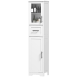 HOMCOM 67" Tall Bathroom Storage Cabinet, Freestanding Narrow Bathroom Cabinet with Adjustable Shelves, Glass Door and Drawer