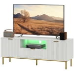 HOMCOM Modern TV Console for TVs up to 50 Inch, Entertainment Center with Smart RGB LED Lights and Soft Close Doors, White