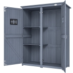 Outsunny 4x1.5ft Wooden Garden Storage Shed, Outdoor Tool Cabinet Organizer with Windows and Double Door, Dark Grey