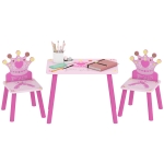 Qaba 3-Piece Set Kids Wooden Table Chair with Crown Pattern Easy to Clean Gift for Girls Toddlers Age 2-4 Years Old Pink