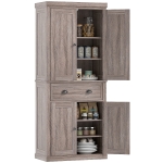 HOMCOM Long Standing Kitchen Cabinet w/ 2 Drawers MDF Board, Wood Grain