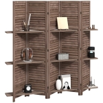 HOMCOM 5 Panel 67" Tall Wood Privacy Screen Room Divider with 3 Shelves and Folding Storage for Bedroom, Walnut