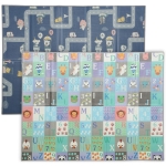 Qaba Foldable Baby Plat Mat, 79" x 59" Kids Floor Mat for Crawling and Learning, Alphabet & Track Theme