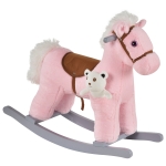 Qaba Kids Rocking Horse Plush Animal on Wooden Rockers with Sounds, Wooden Base and Bear Toy, Baby Rocking Chair, Pink