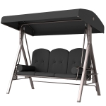 Outsunny Outdoor Patio 3-Person Steel Canopy Cushioned Seat Bench Swing with Included Side Trays & Padded Comfort, Dark Grey