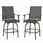 Outsunny Outdoor Bar Stools Set of 2, Swivel Bar Height Chairs with High Back, Curved Armrests and Steel Frame, Black
