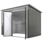 Outsunny 8.5' x 6' Galvanised Steel Outdoor Storage Shed, Garden Shed with Window, Lockable Wide Doors and Air Vents, Grey