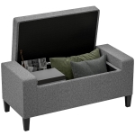 HOMCOM 36" Ottoman with Storage, Storage Ottoman Bench with Lift Top and Rubberwood Legs, Linen Upholstered Entryway Bench with Seating for Living Room, Bedroom, Holds up to 330 lb, Gray