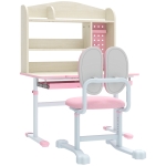Qaba Kids Desk and Chair Set with Tilt Desktop, Adjustable Height, Drawer and Shelves for Boys Girls Ages 3-12, Pink