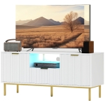 HOMCOM Modern TV Console for TVs up to 40 Inch, Entertainment Center with Smart RGB LED Lights and Soft Close Doors, White