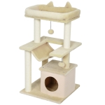 PawHut 39.25'' Cat Tree Tower Multi-Level Kitten House with Scratching Post Condo Hammock Bed Ball Toy - Beige