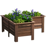 Outsunny Raised Garden Bed, Wooden Elevated Planter Box Outdoor with Legs, for Vegetables, Flowers, Herbs, L-shaped, Carbonized