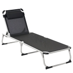 Outsunny Folding Lounge Chair, Patio Lounger with Headrest, 5-Level Adjustable Backrest, and Aluminum Frame, Black