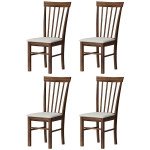 HOMCOM Wooden Dining Chairs Set of 4, Farmhouse Upholstered Kitchen Chairs with Rubber Wood Frame, Dark Brown and Beige