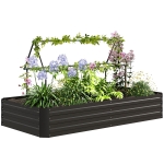 Outsunny 6' x 3' x 1' Raised Garden Bed with 2 Trellis Tomato Cages, Steel Frame Elevated Planter Box, Black