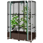 Outsunny Raised Garden Bed with Trellis, 46.5" Tomato Cage with Crop Cage, Self Watering Planter Box with Drainage Holes, White