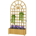 Outsunny Wooden Raised Garden Bed with Lattice Trellis, Outdoor Elevated Planter Box with Drainage Holes for Climbing Plants