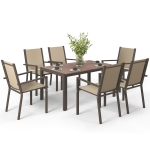 Outsunny 7 Piece Outdoor Dining Set with Rectangular Table and 6 Stackable Chairs, for Backyard, Lawn, Deck, Balcony, Pool Side