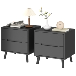 HOMCOM Nightstands Set of 2, Bedside Table with 2 Drawers, Modern Side End Table with Solid  Wood Legs for Bedroom, Black