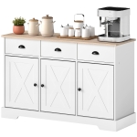 HOMCOM 46.5" Buffet Cabinet, Farmhouse Sideboard with 3 Barn Doors and 3 Drawers for Living Room, Kitchen, White