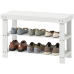 HOMCOM Bamboo Shoe Storage Bench, 3-Tier Entryway Bench with 2 Storage Shelves for Hallway, Holds 6 Pairs, White