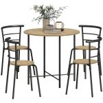 HOMCOM 5 Piece Dining Table Set, Space Saving Round Dining Set for 4 with Metal Frame for Small Spaces, Natural