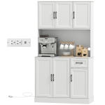 HOMCOM 71" Pantry Cabinet with Charging Station, Kitchen Storage Cabinet with Microwave Stand, Adjustable Shelves, White