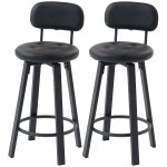 HOMCOM Bar Stools Set of 2, Upholstered Breakfast Bar Chairs with Footrest and Backrest for Kitchen Counter, Black