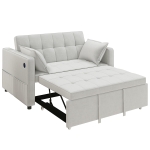 HOMCOM 3‑in‑1 Convertible Sofa Bed, Pull Out Sleeper Sofa with USB Charging, Adjustable Backrest, Side Pockets, Beige