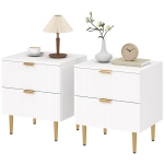 HOMCOM Bedside Table, Modern Nightstand with 2 Drawers, Side End Table with Metal Legs for Living Room, Bedroom, White