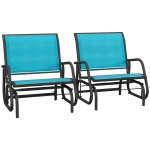 Outsunny Patio Glider Set of 2 Outdoor Glider Chair with Breathable Mesh Seat & Backrest, Armrests and Metal Frame, Blue
