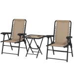 Outsunny 3 Pieces Patio Bistro Set, Outdoor Folding Table and Chairs Set, Metal Patio Furniture Set with Cup Holders, Khaki